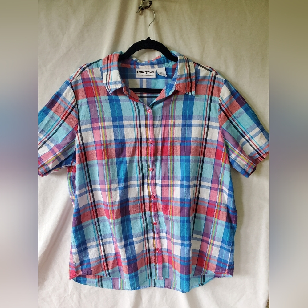 Plaid County Store, short sleeve, button up, men's x-large